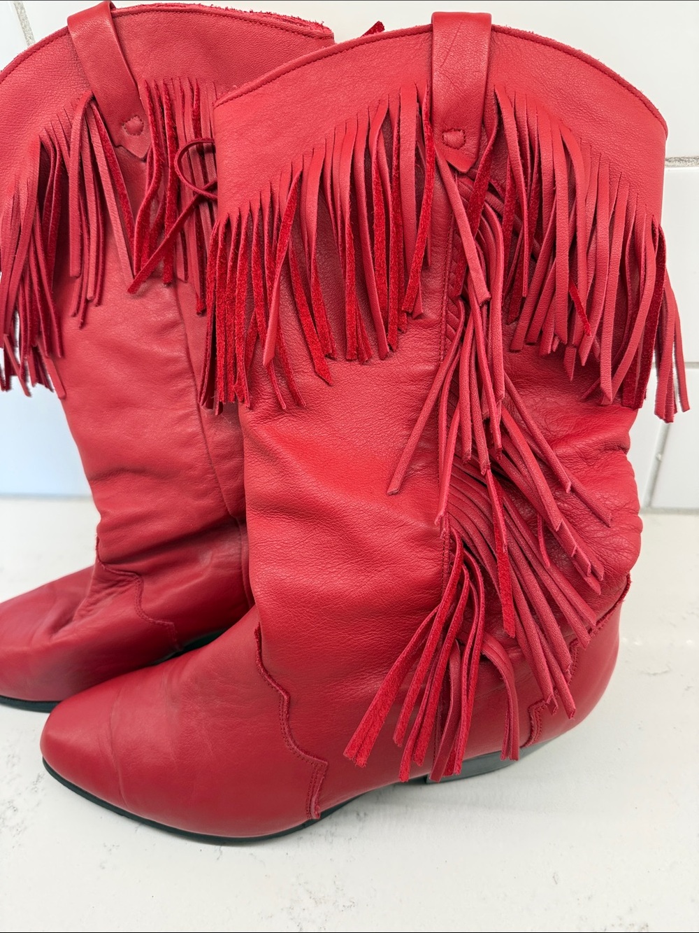 Dingo Red leather Fringe Western Boots - Women's Cowboy Boots sz 7 made in Mexic - Picture 2 of 8